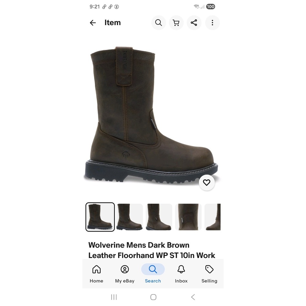 Wolverine Mens Dark Brown Leather Floorhand‎ Welly Work Boots Size 12